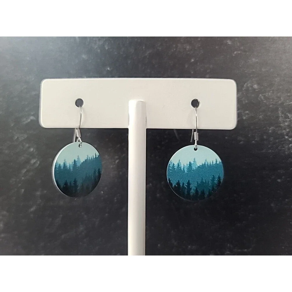 Nature Cast Dangle Trees On Disc Pierced Earrings